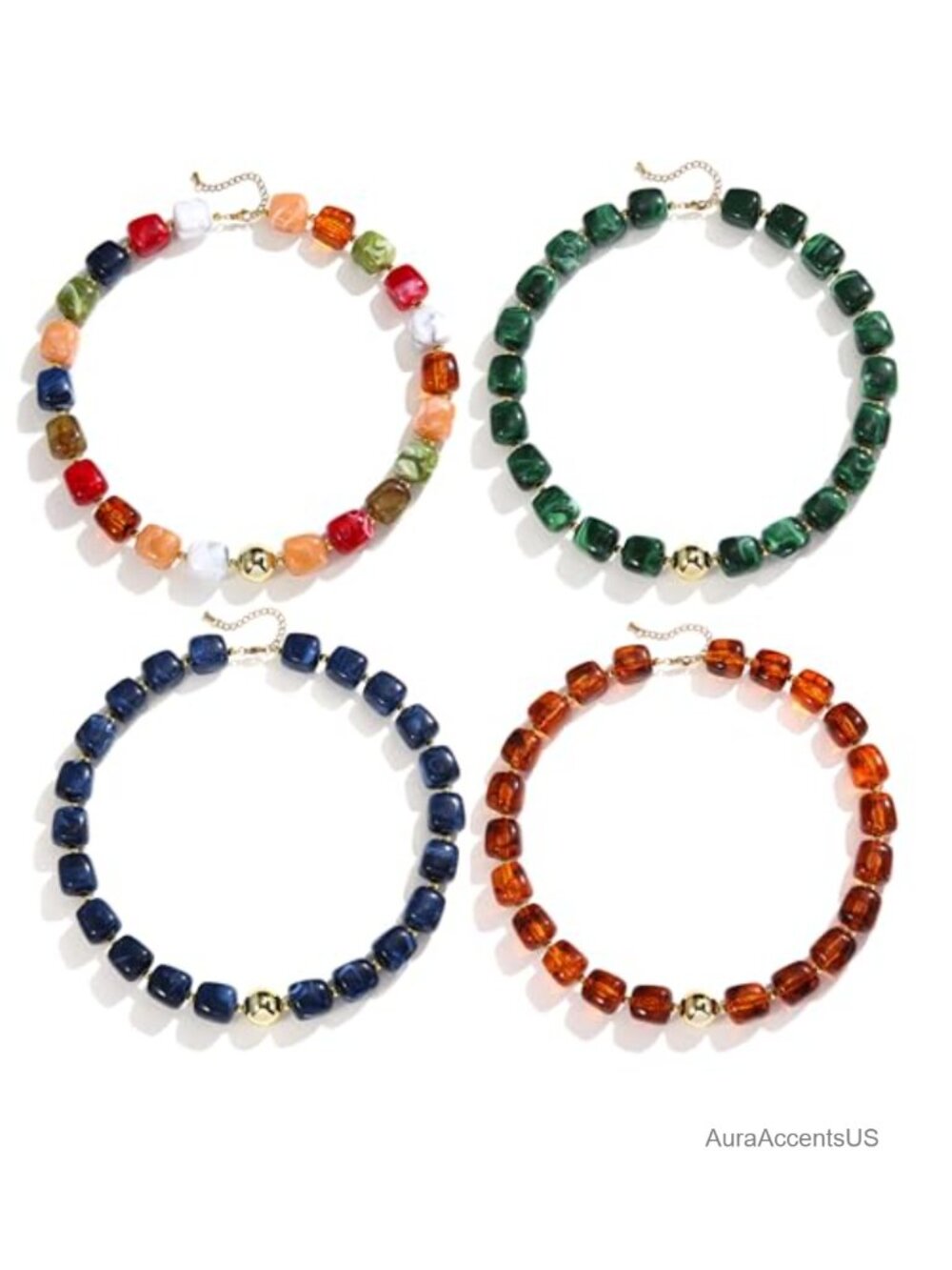 Chunky Acrylic Beaded Necklaces for Women, 4 Pack Boho Beach Adjustable Choker